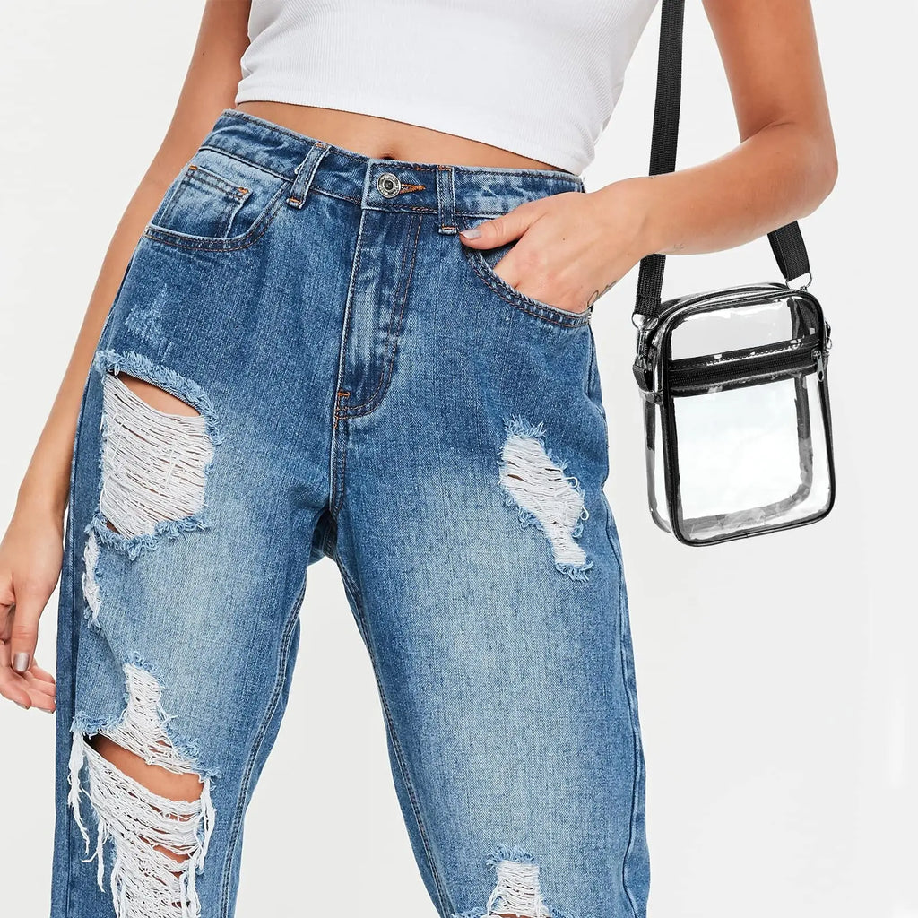 Women Clear PVC Shoulder Bag Stadium Approved Transparent Concert Crossbody Bag With Front Pocket Casual Lightweight Handbag