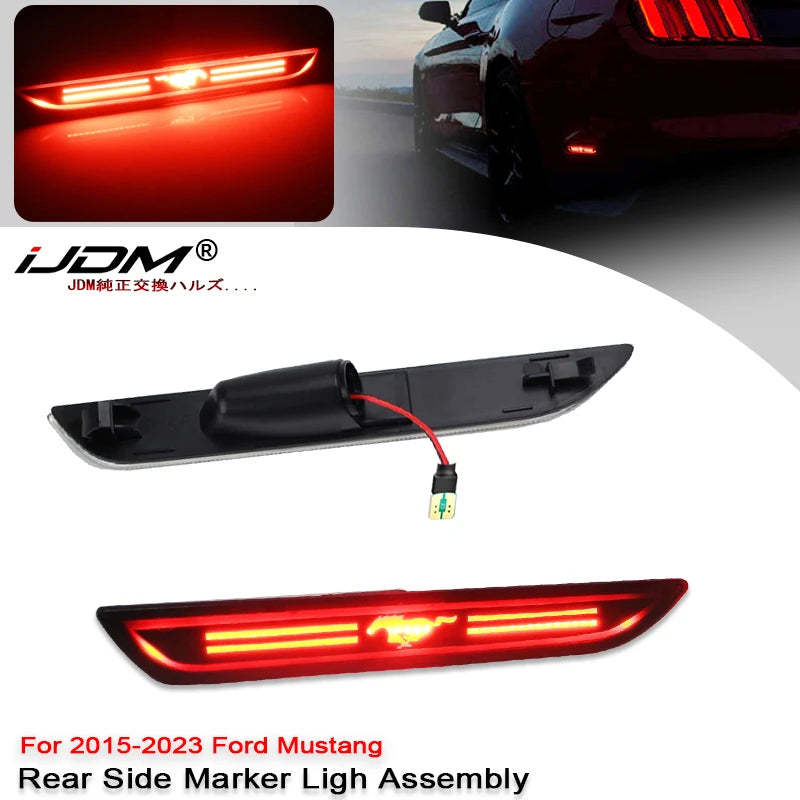 For Ford Mustang 2015-2022 Clear & Smoked Lens LED Side Marker Lamp Red Rear Side Fender Lights