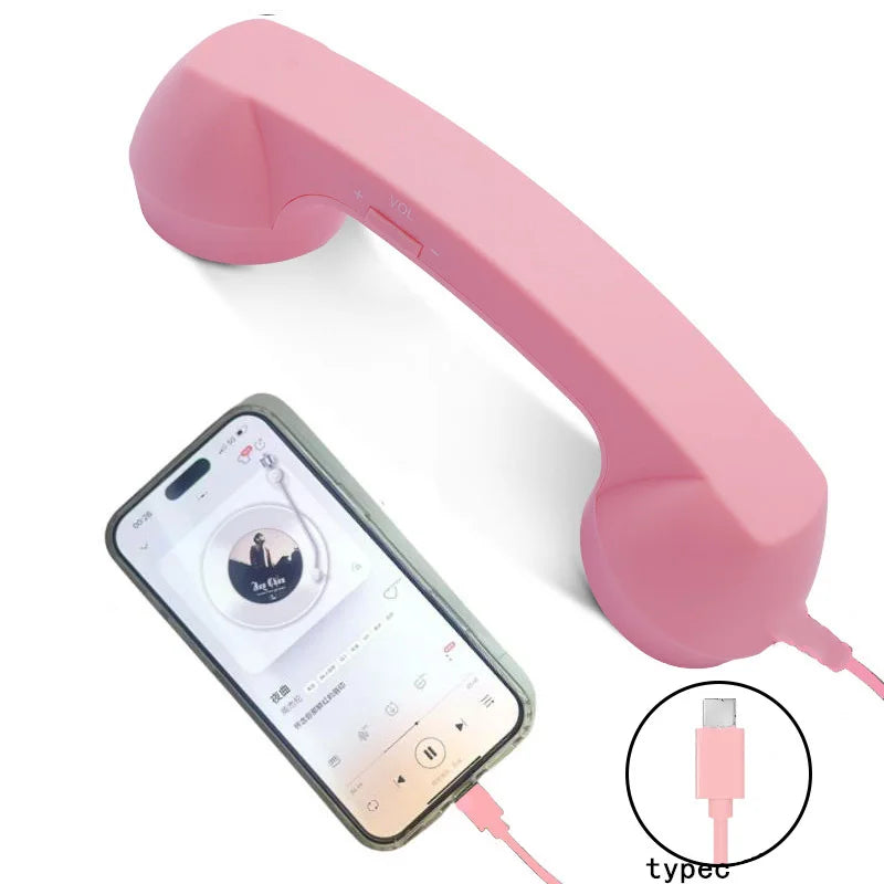Retro Phone Handset with Radiation Protection-Modern USB-C Vintage Receiver for iPhone & Android Enhances Call Clarity & Safety