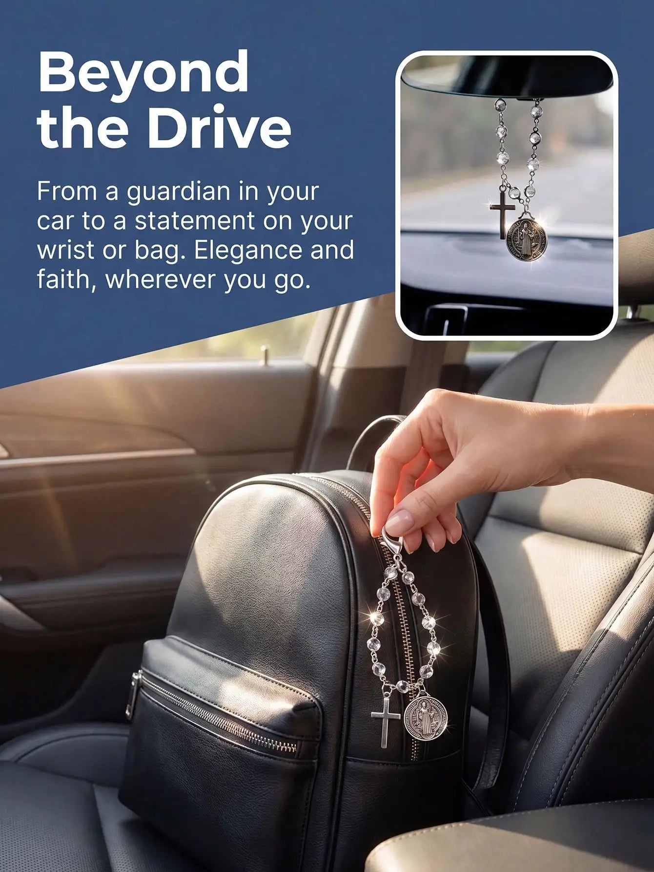 St Benedict Medal Cross Car Charm Blessed Travel Safety Amulet Religious Protective Car Interior Hanging Ornament Auto Steering Wheel Decor Handbag Charm For Women Perfect Christmas Thanksgiving New Car Gift For Family Friend
