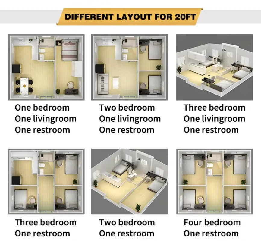 Customized Prefab Concrete House Hurricane Proof Cheap Prefabricated Portable House 2 Bed Room Expandable Container Home