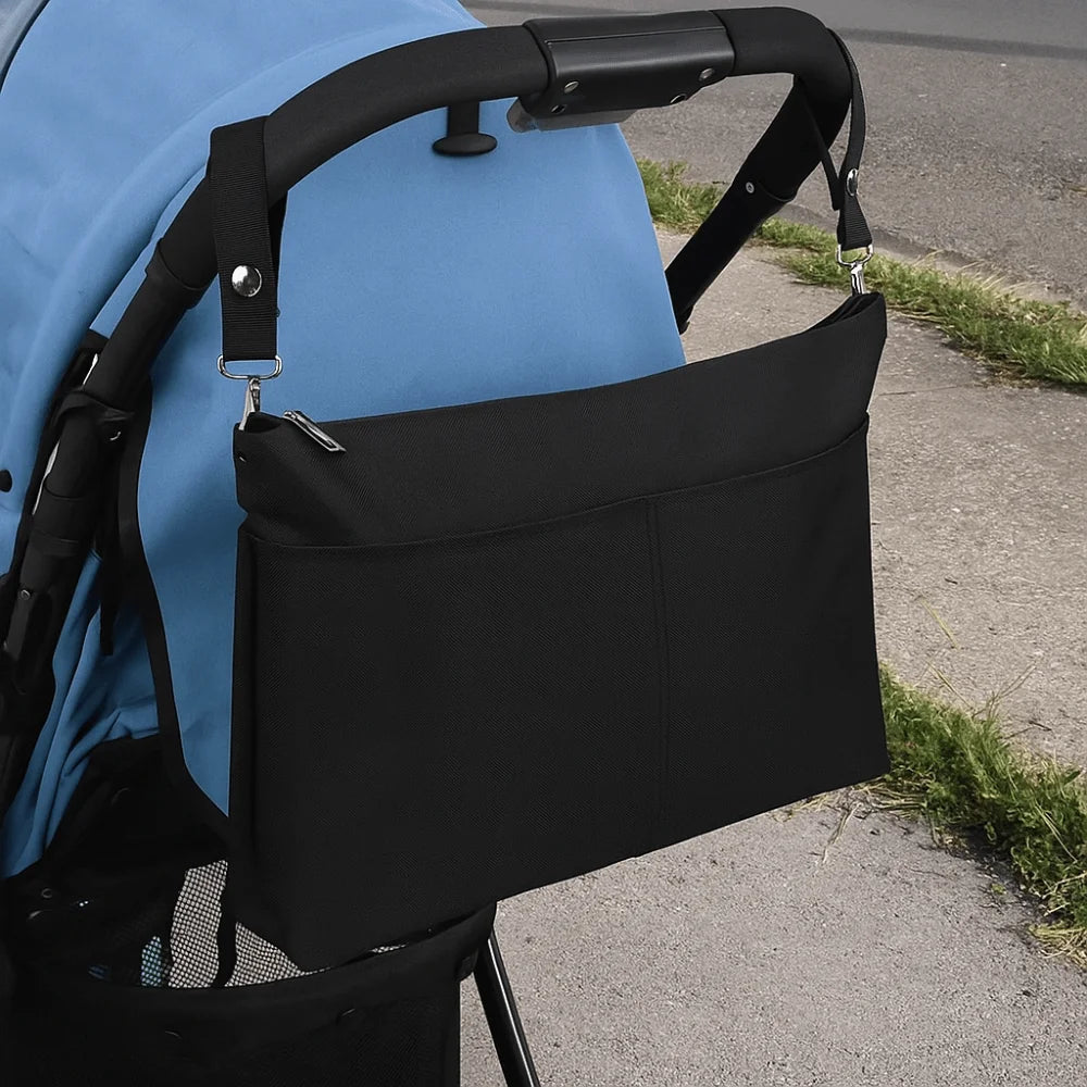 Portable Baby Stroller Storage Bag Multifunction Large-capacity Baby Pram Hanging Bag Black Waterproof Mommy Shoulder Bag