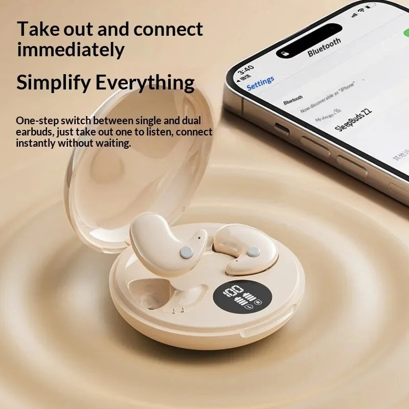 Ultra Thin Wireless Sleep Earbuds Zero Pressure Design for Side Sleepers All-Day Wearing Comfort Extended Playtime Battery