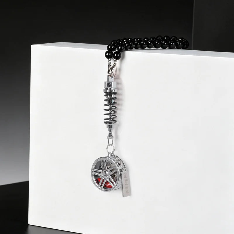metal Car Mirror Rearview Pendant Auto Interior Decor Pendants Aluminum Wheel With Shock Absorber Ornament Hanging Accessories