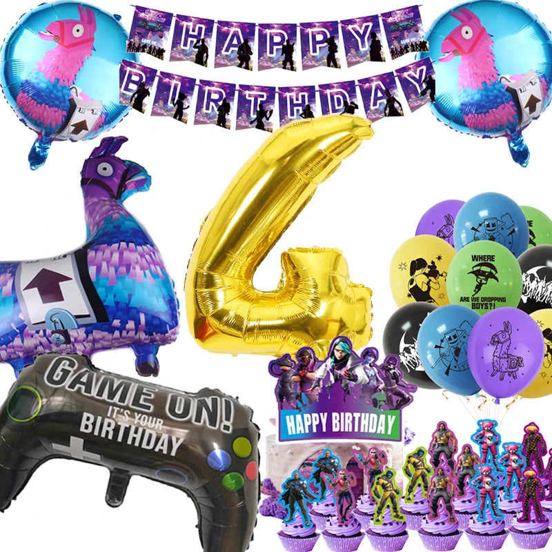 New Shooting Games Party Supplies Fortniton Birthday Decoration Balloons Noise Makers Disposable Tableware Tablecloth Cups Gifts