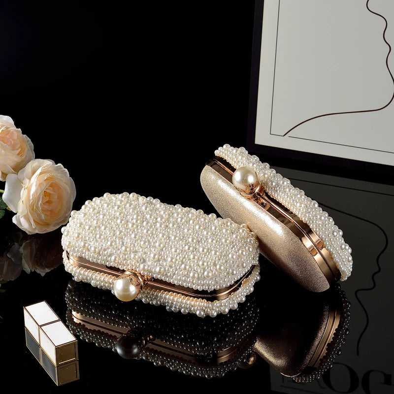 Women's Evening Bag Party / Evening Pearls Pearl White Pink/Beige/White