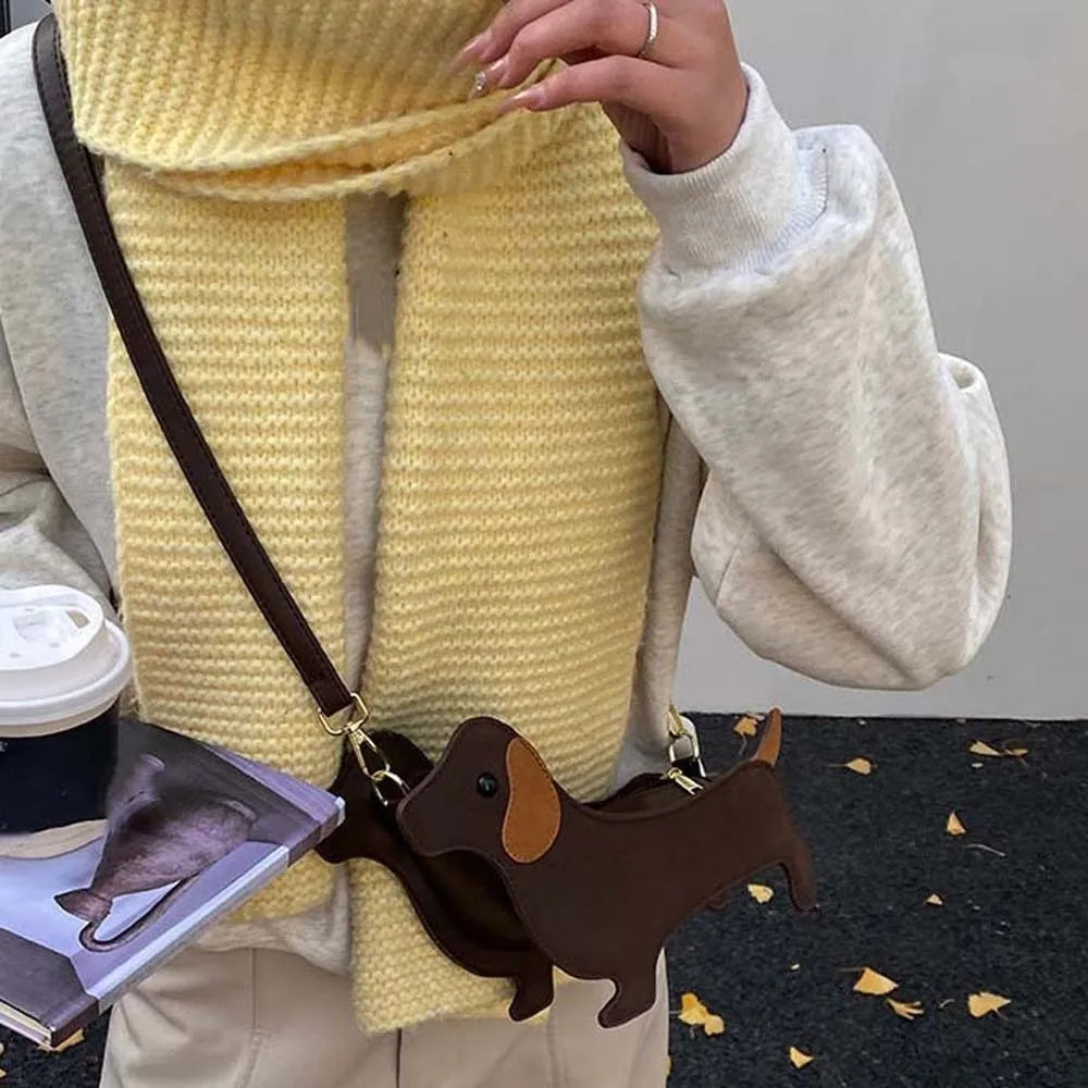 Kawaii Dachshund Crossbody Bag Three-dimensional Anti-splash Water Dog PU Shoulder Pouch Korean Style Lightweight