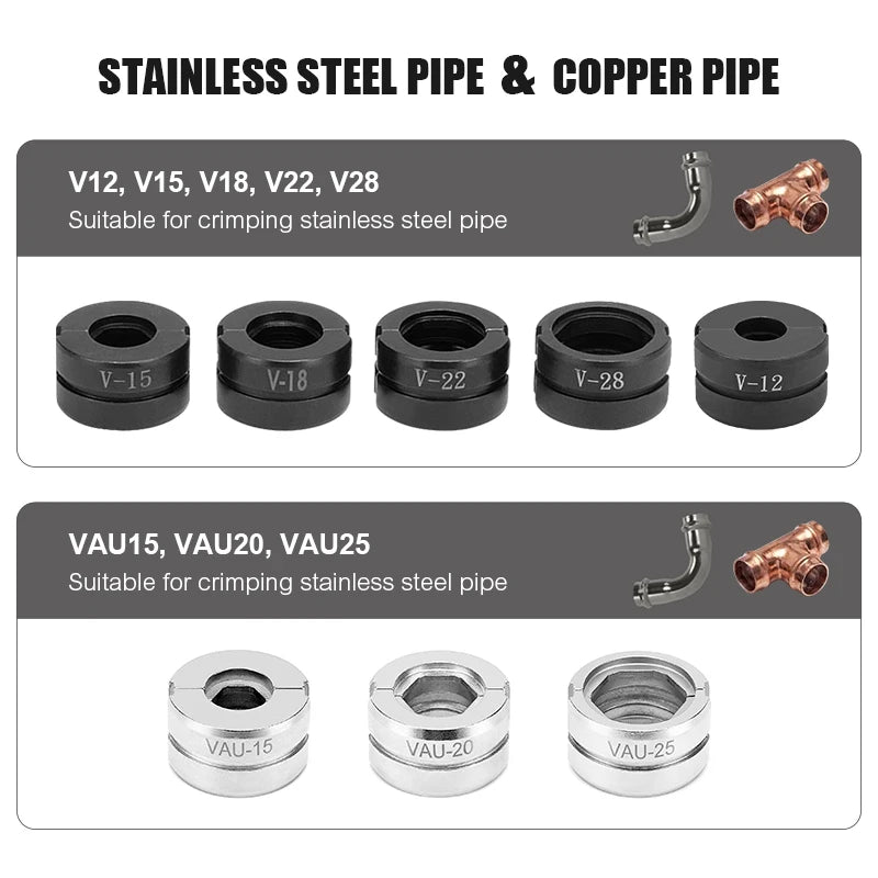 Kinds of Hydraulic Pipe Crimping Moulds TH, U Pipe Dies for Pex Fittings and V, M, VAU, VUS Pipe Dies for Copper Fittings