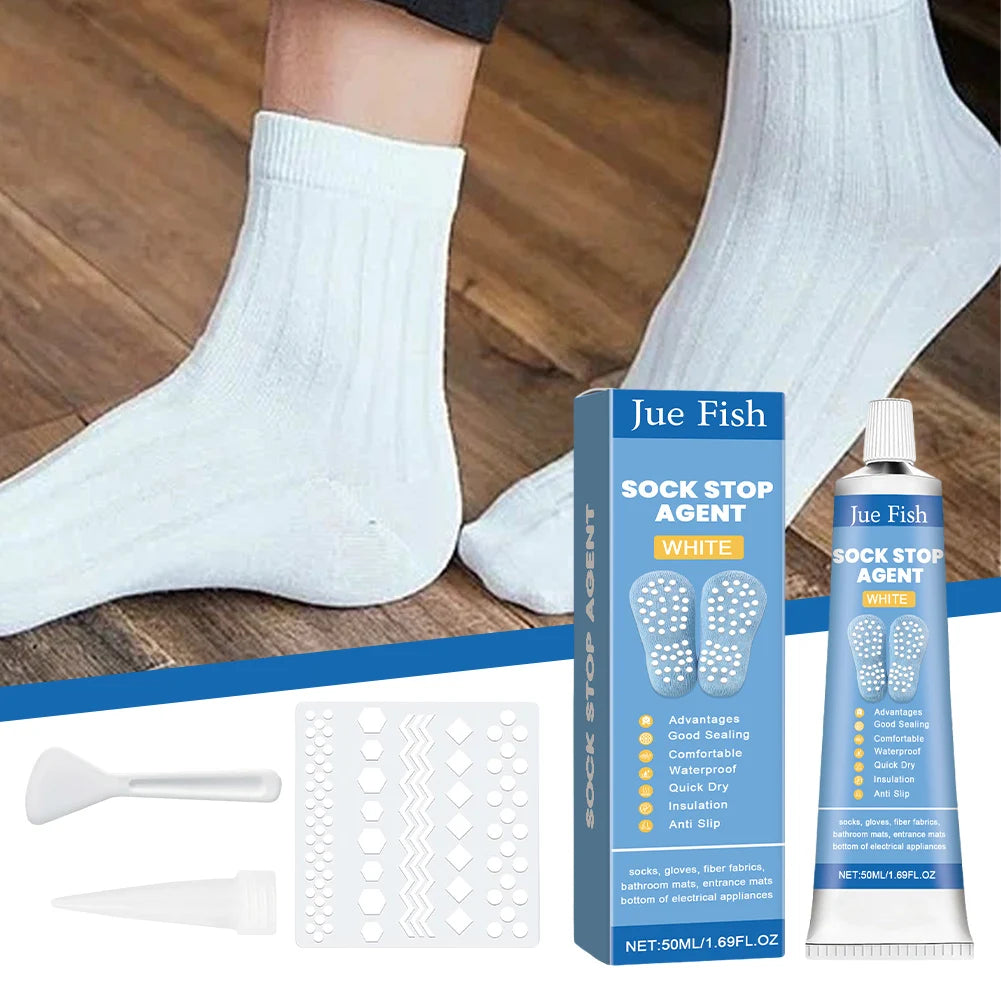 Anti Slip Sock Glue with Scraper and Template Sock Stop Glue Soft Non-Slip Adhesive for Socks Pet Socks Floor Mats Blankets