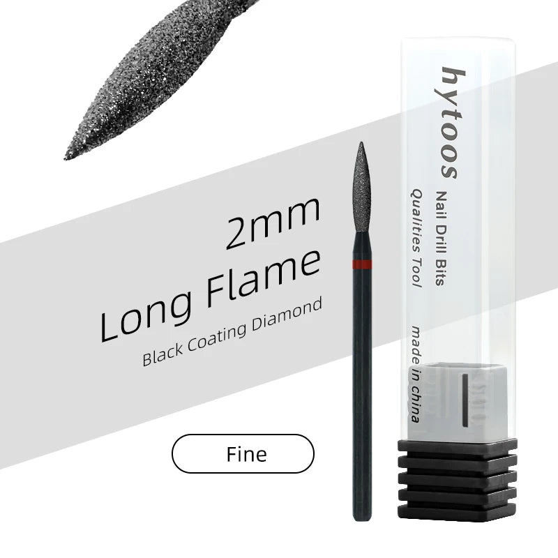 HYTOOS Long Flame Black Diamond Nail Drill Bits Pro Dead Skin Cleaner Cuticle Clean Russian Prep Tool for Manicure Technician
