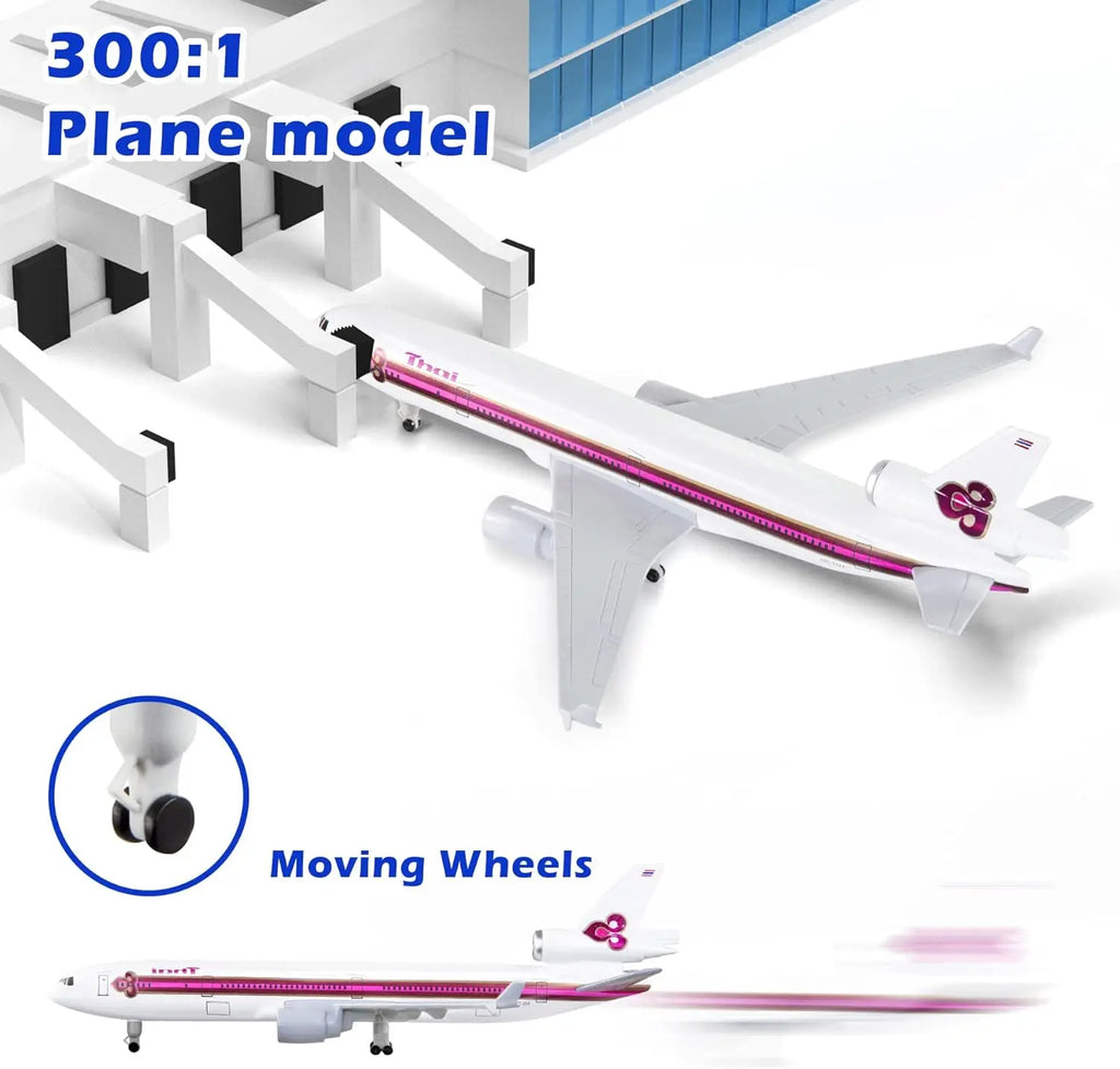 1/300 Scale Airplanes thai MD11 Plane Model Metal Alloy Diecast Aircraft With Wheels Base Authentic Collectible Gift