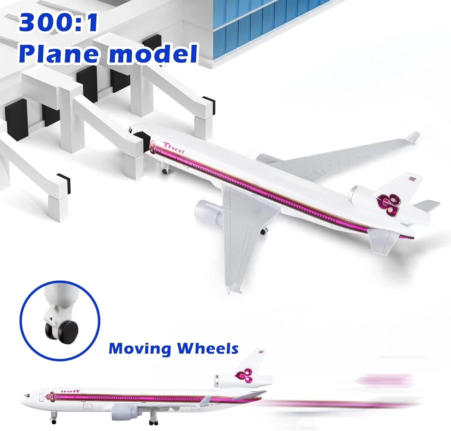 1/300 Scale Airplanes thai MD11 Plane Model Metal Alloy Diecast Aircraft With Wheels Base Authentic Collectible Gift
