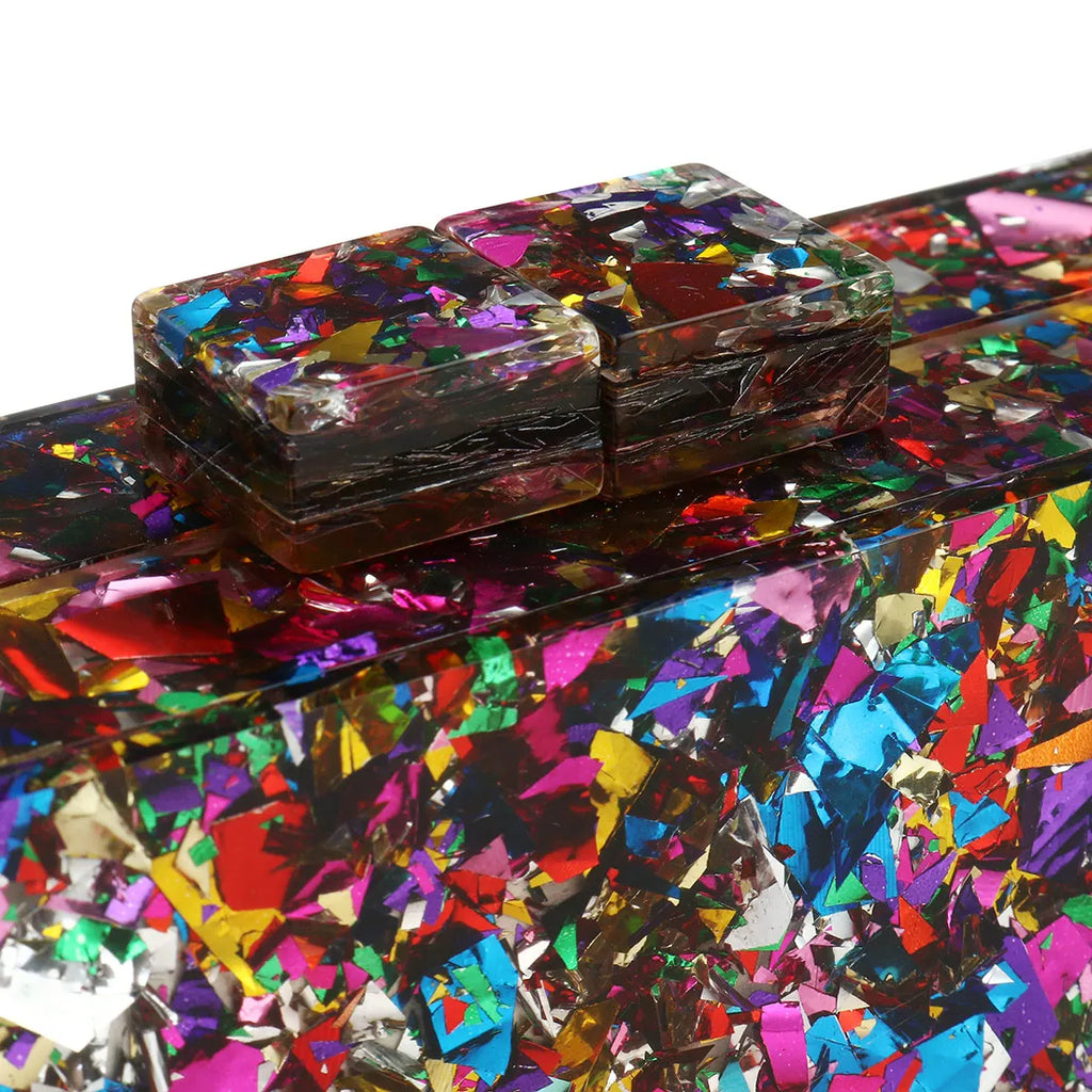Acrylic Luxury Wedding Chain Handbag Women Box Clutch Evening Bags For Women Multicolor Perspex Geometric Patterns Box Clutch Banquet Evening Crossbody Handbag