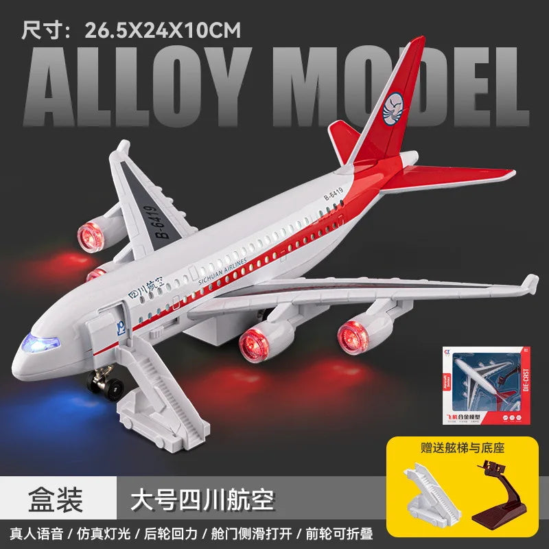 1pc China Eastern A380 Airplane Model Toy Metal Doors Opened Music Light Pull Back Wheels Aircraft Collection Gifts Ornaments