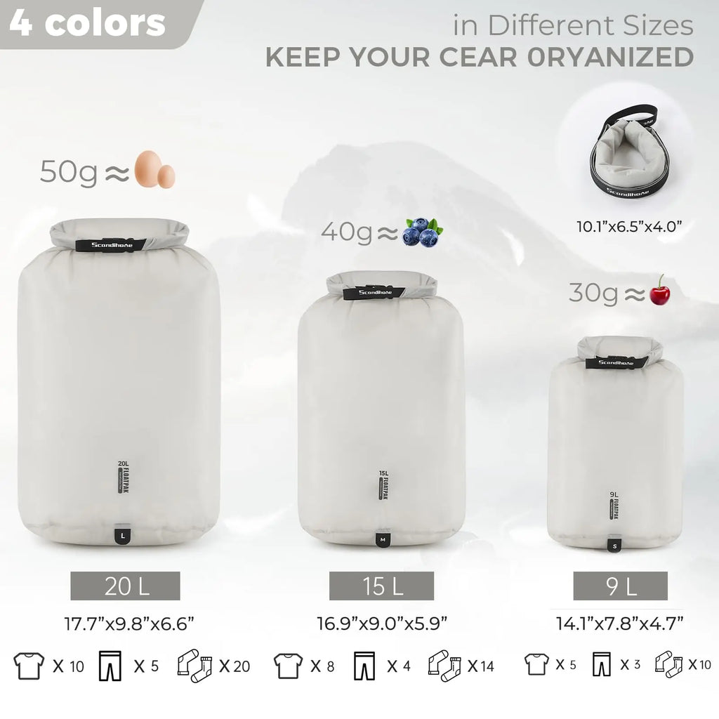 Waterproof Dry Bag Ultralight Clothing Storage Bag Lightweight Roll Top Travel Packing Organizer for Luggage Swimming Outdoor