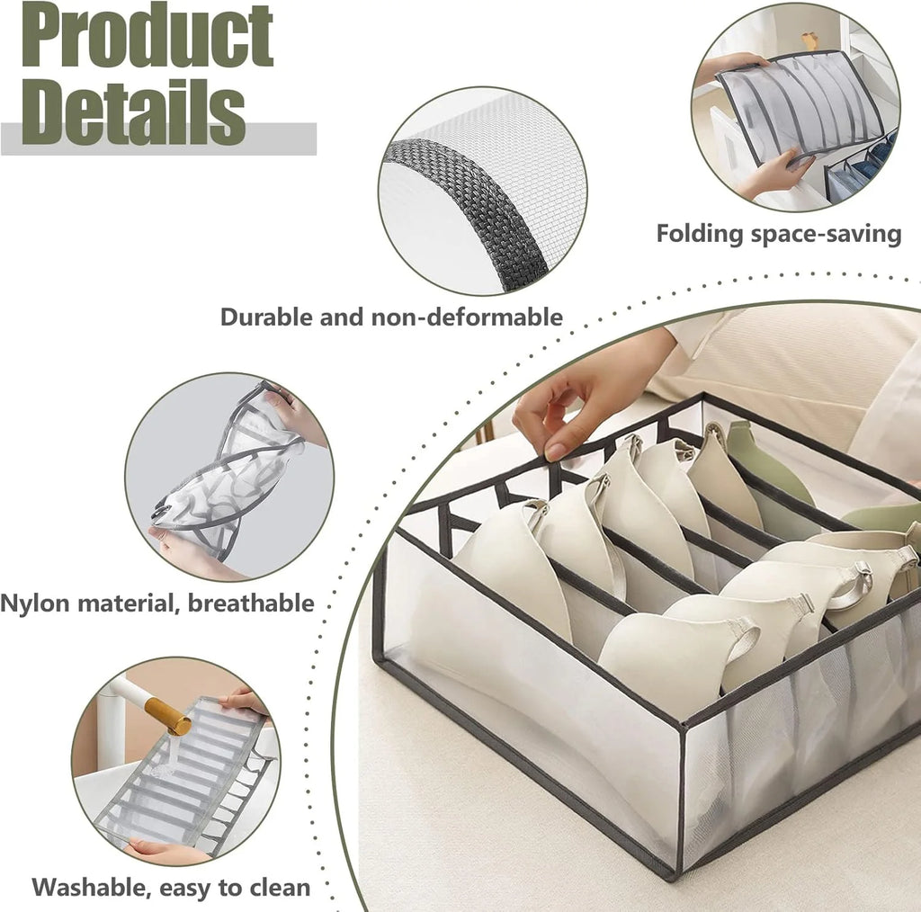 Underwear Drawer Organizer Storage Box Gruds Foldable Closet Organizers Trancparent Mesh Drawer Divider For Underpants Socks Bra