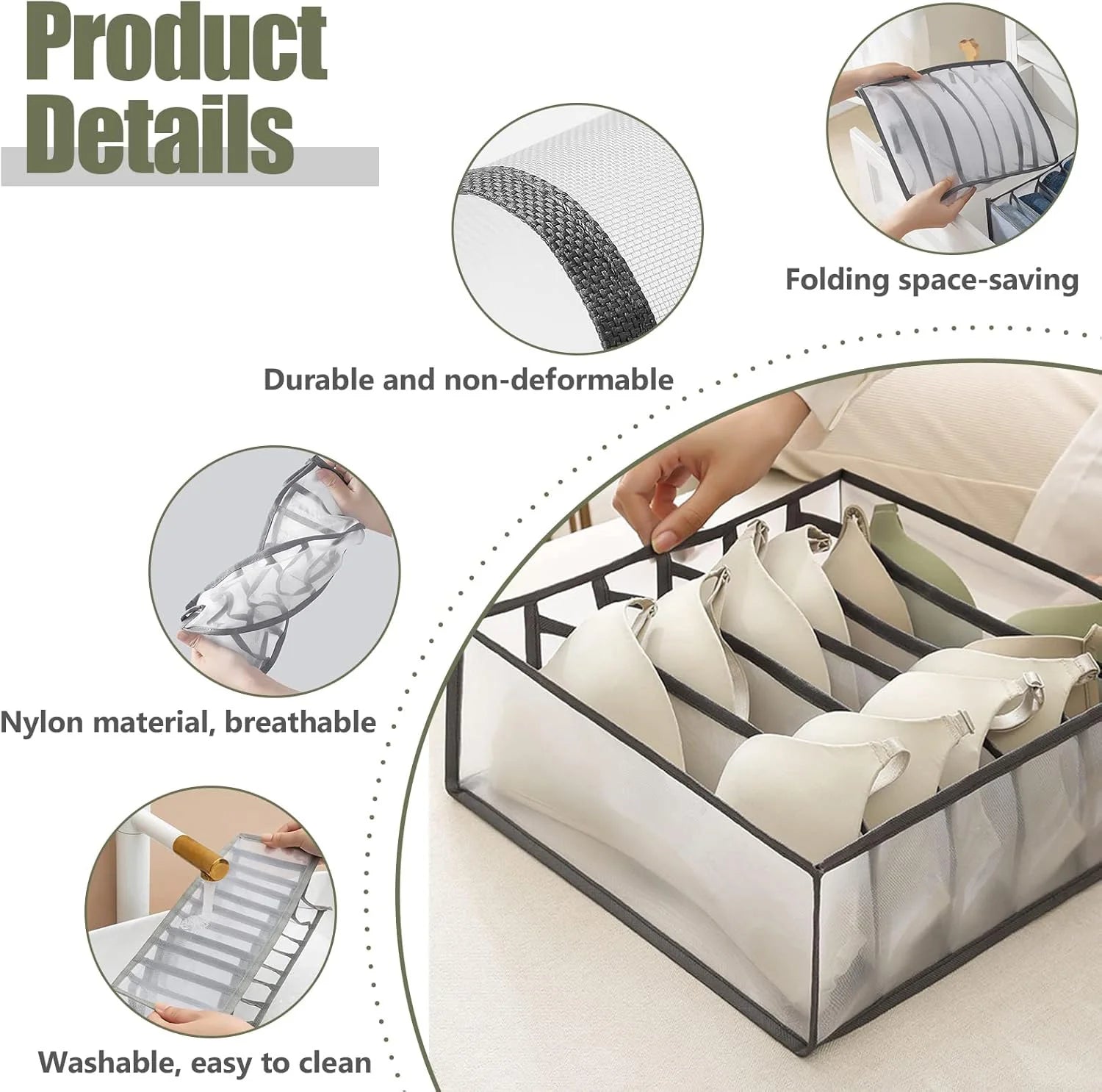 Underwear Drawer Organizer Storage Box Gruds Foldable Closet Organizers Trancparent Mesh Drawer Divider For Underpants Socks Bra