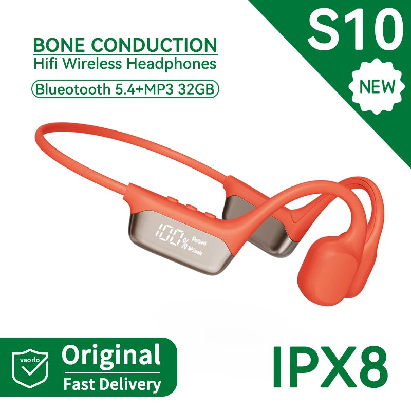 2027 New IPX8 Waterproof Bluetooth 5.4 Swimming Diving Bone Conduction Headphone Player Summer Sports Cycling Music Headset