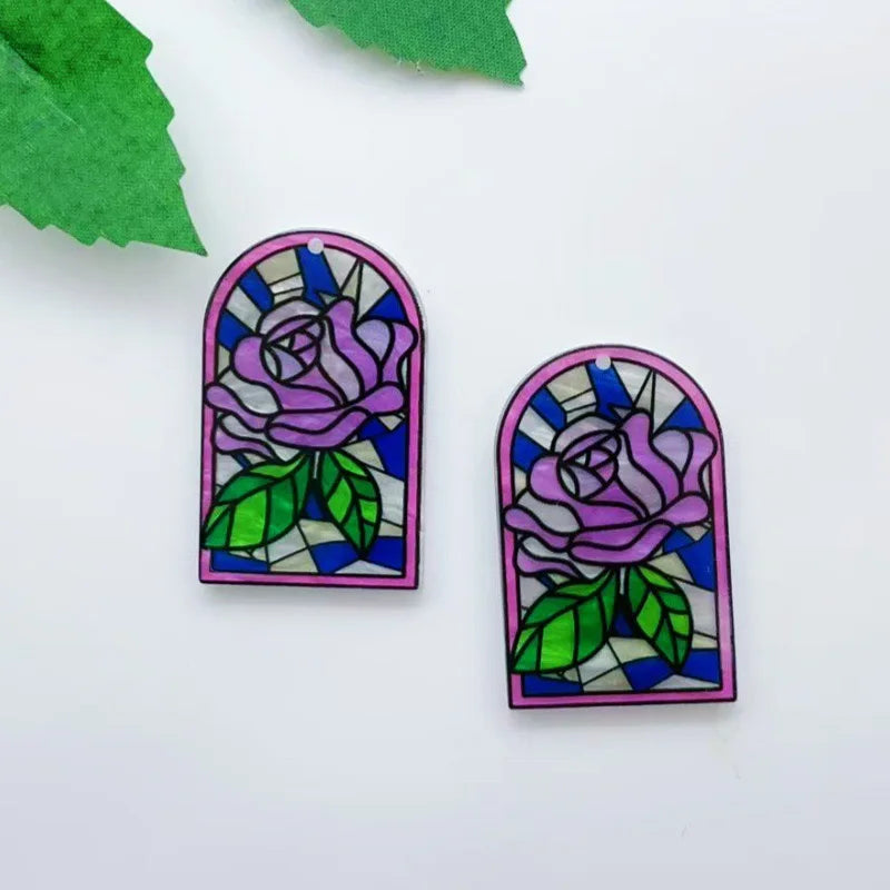 10pcs Wave Flower Earrings Acrylic Acetate Sheet New Chinese Style Hand drawn Oil Painting Female DIY Jewelry Accessories