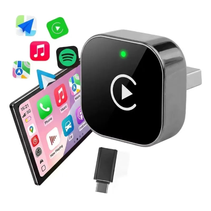 2-in-1 Wireless CarPlay Adapter Plug-and-Play for iPhone 10 and Android 11 above Auto Adapter with USB/USB-C Port Car Accessory