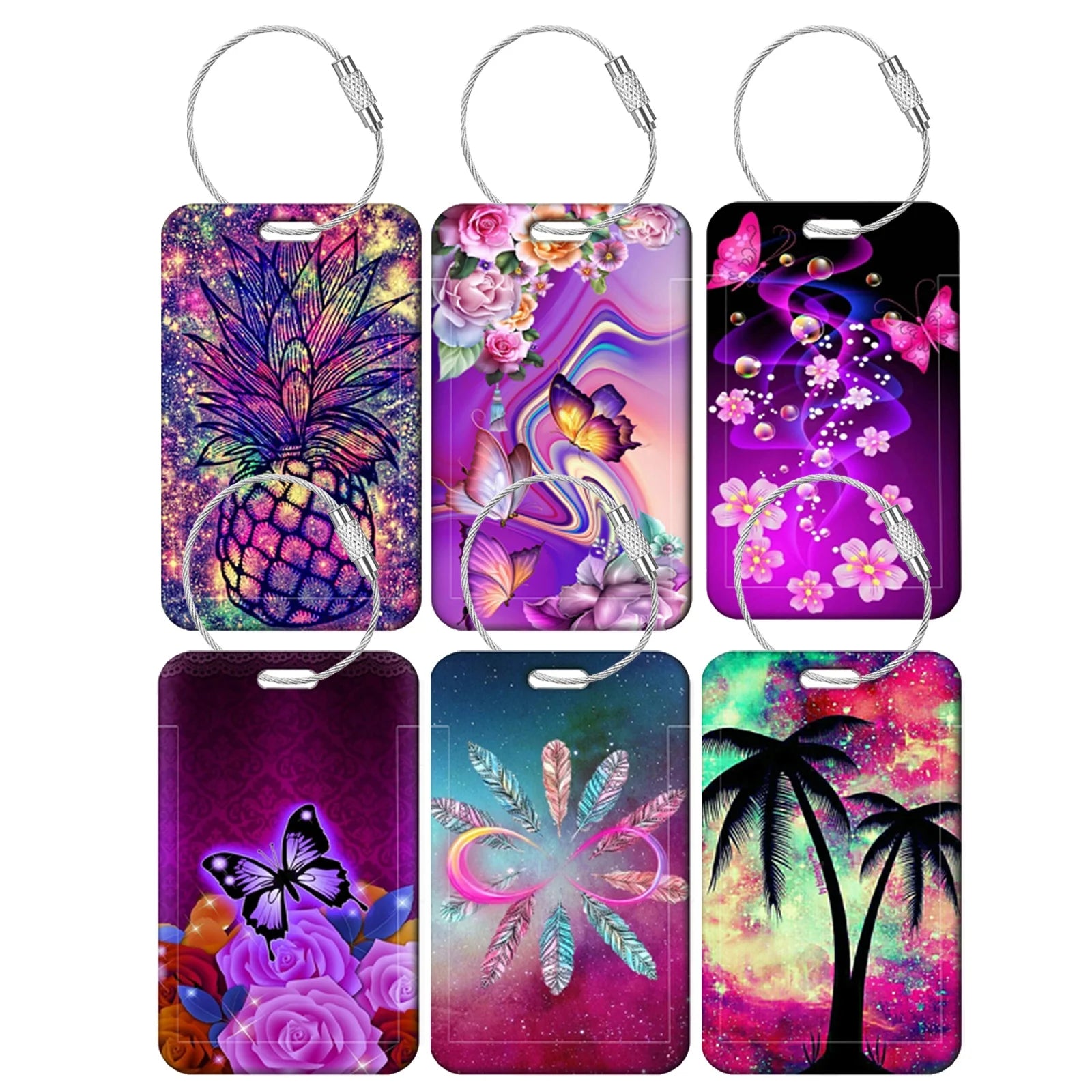 Purple Creative Art Style Luggage Tag for Suitcases Travel ID Bag Tag for Women Backpacks Address Holder Baggage Boarding