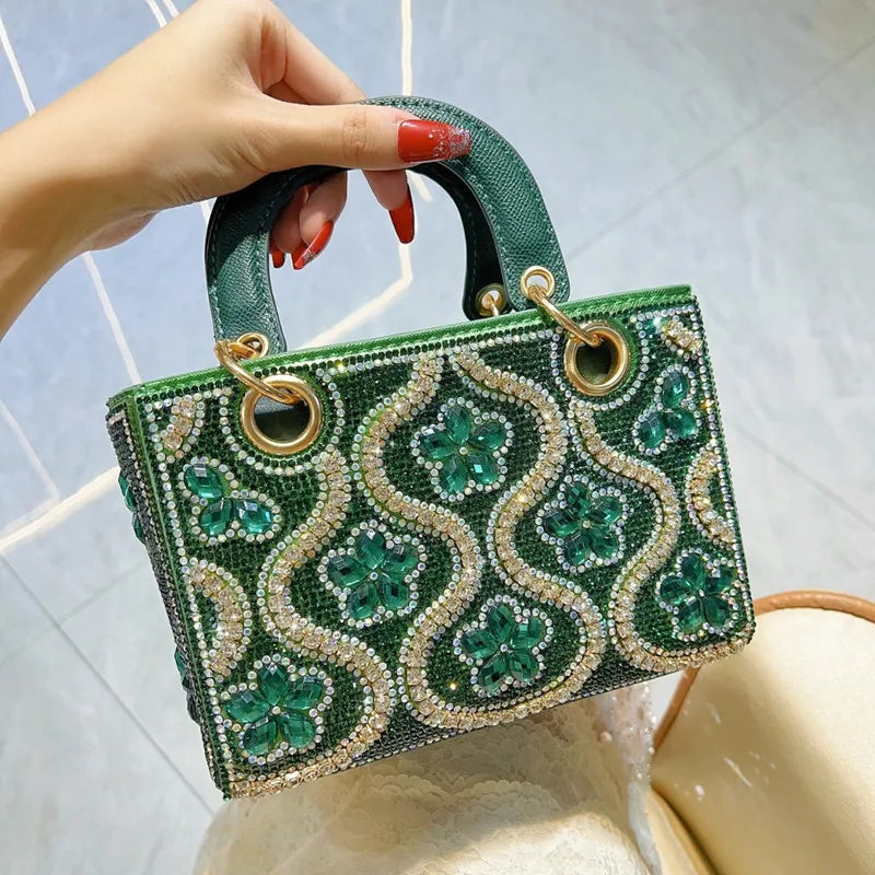 2025 Vintage Designer Crystal Evening Clutch Bag Women's Crossbody Bag Luxury Rhinestone Handbags Lady Wedding Party Tote Bag