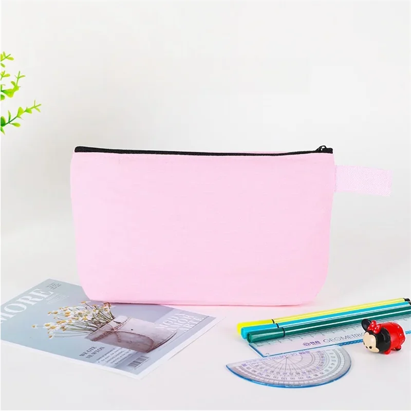 10/20Pcs Custom Logo Colored Canvas Pencil Case with Zipper Handheld Makeup Bag DIY Stationery&Cosmetic Storage Organizer Pouch