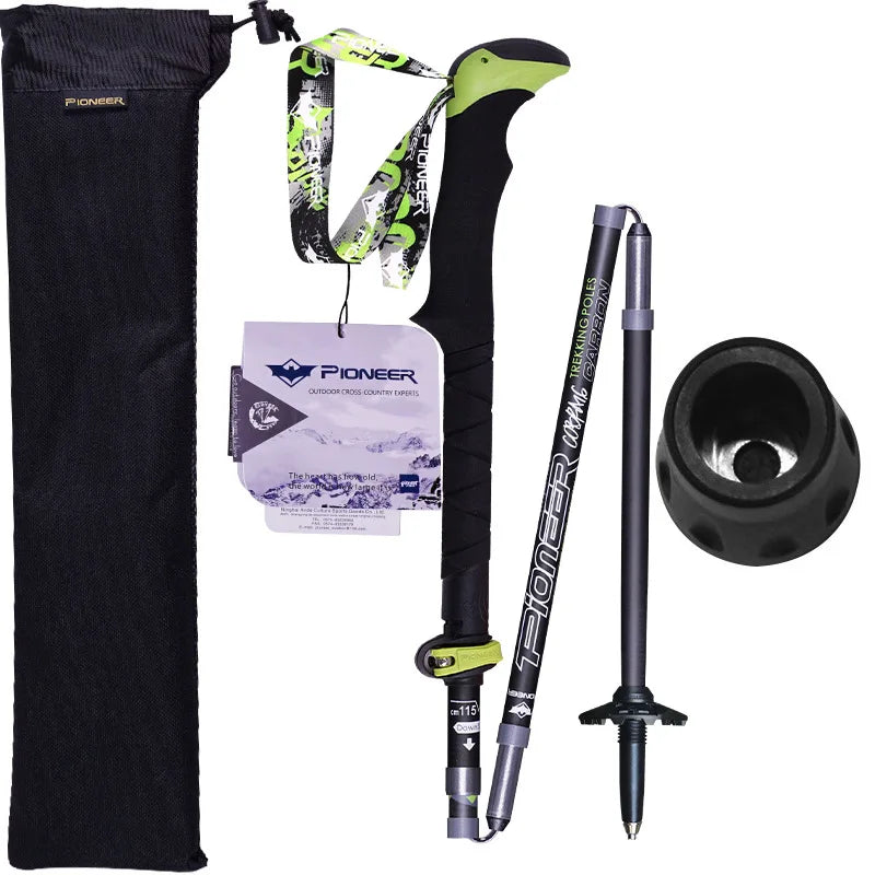 Pioneer Folding Ultralight Quick Lock Trekking Poles Hiking Pole Race Running Outdoor Walking Stick Carbon Fiber 115-135cm