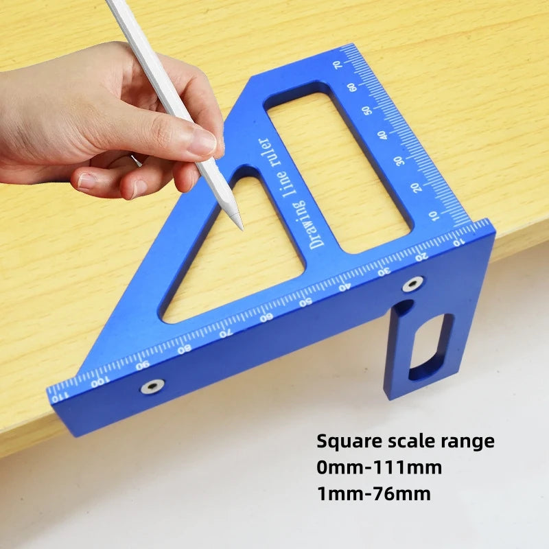 Aluminum Alloy Red Miter Triangle Ruler 45°/90° Woodworking Square Protractor - 3D Multi Angle Layout Measuring Tools
