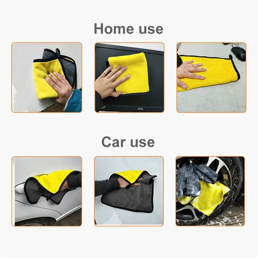 1/2/6PCS Thick Double Layer Microfiber Cleaning Towels Soft Drying Cloth for Car Body Washing Polishing Car Care Accessories