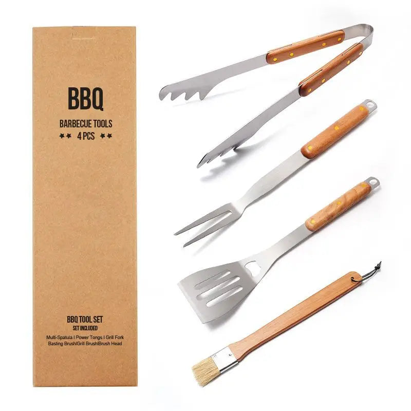 4PCS Sets BBQ Grill Tools Set Stainless Steel Heavy Duty Grilling Accessories Kit Grill Utensils Set Outdoor Camping Grill Tools