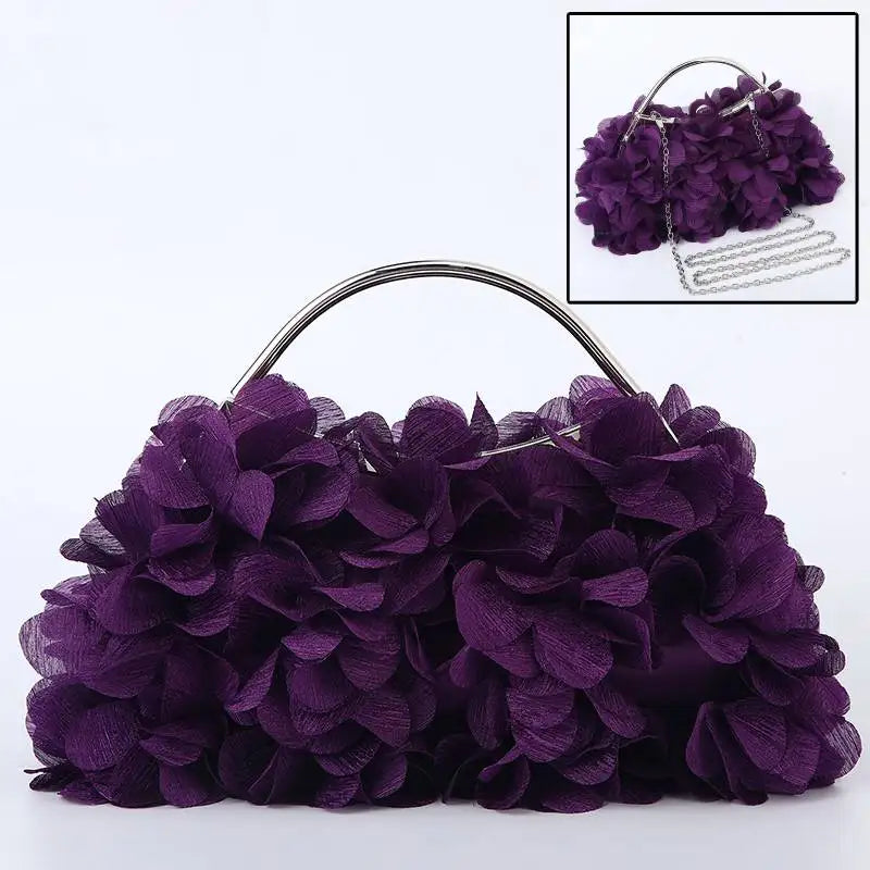 Flower Evening Clutch Purse Sweet Style Floral Wedding Romantic Bridal Handbag Metal Handle Banquet Dinner Dress Bags with Chain