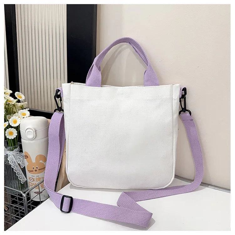 Custom Printed Solid Color Canvas Crossbody Shoulder Bag for Women Foldable and Reusable Multifunctional Shopping Handbag Purses