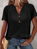 Chic Plus Size Short Sleeve Buttoned V-Neck Casual T-Shirt Lightweight Summer Top for Women