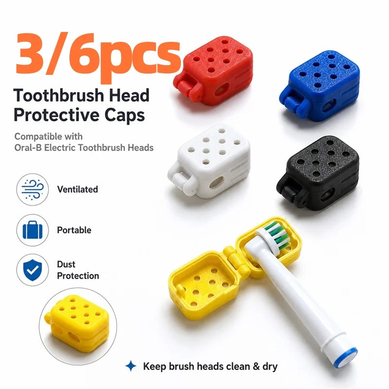 3/6pcs Electric Toothbrush Head Travel Case – Ventilated Protective Cover, Clean & Lightweight for Storage