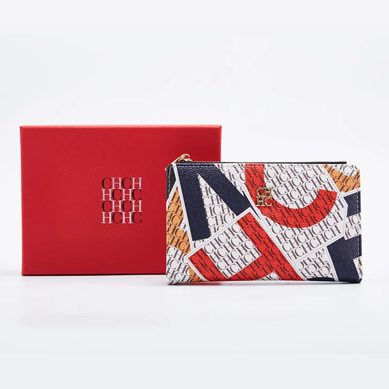 CH Wallet Monogram Print Long Zipper Purse With Box Card Holder Fashion Clutch For Women Daily Use Travel Shopping Casual