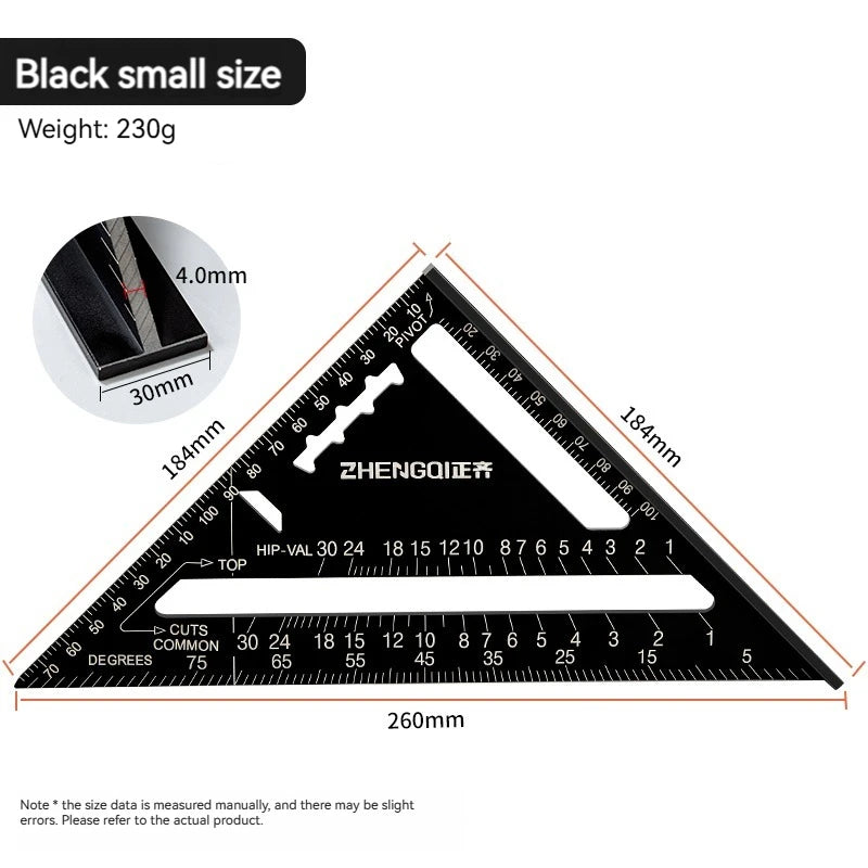1pcs Triangle Angle Ruler Metric Aluminum Alloy Angle Protractor Triangular Measuring Ruler Woodwork Speed Square Triangle