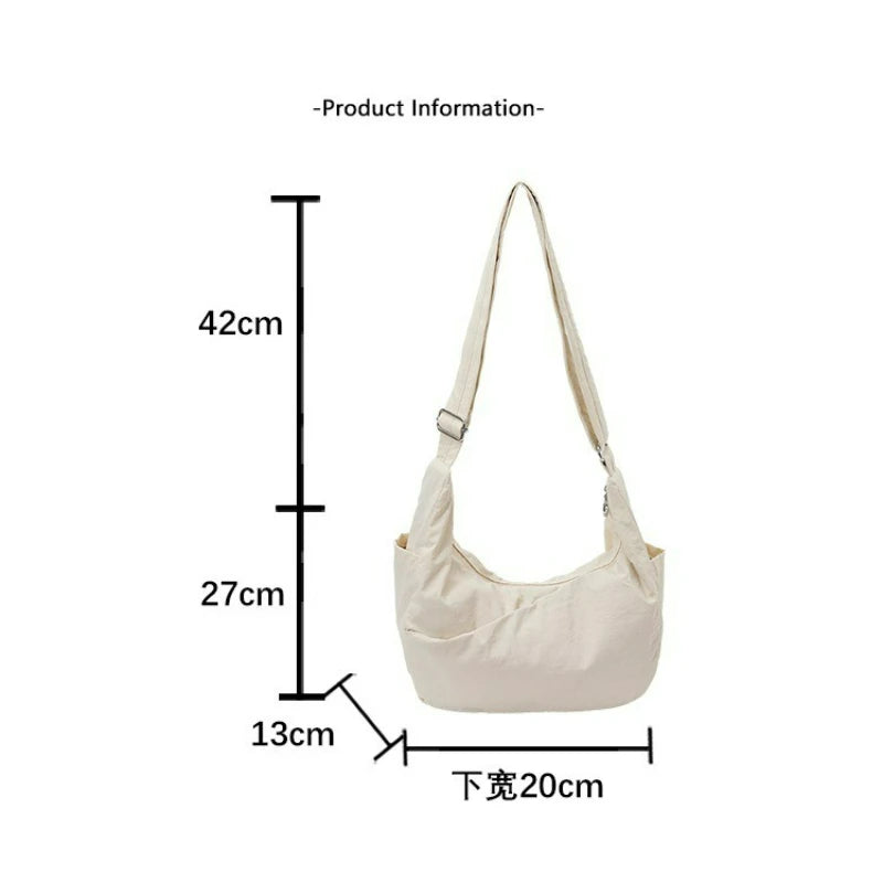 New Korean Style Fashion Nylon Shoulder Dumpling Bag  Large Capacity Lightweight Casual Crossbody Bag Daily Commuting Tote Bag