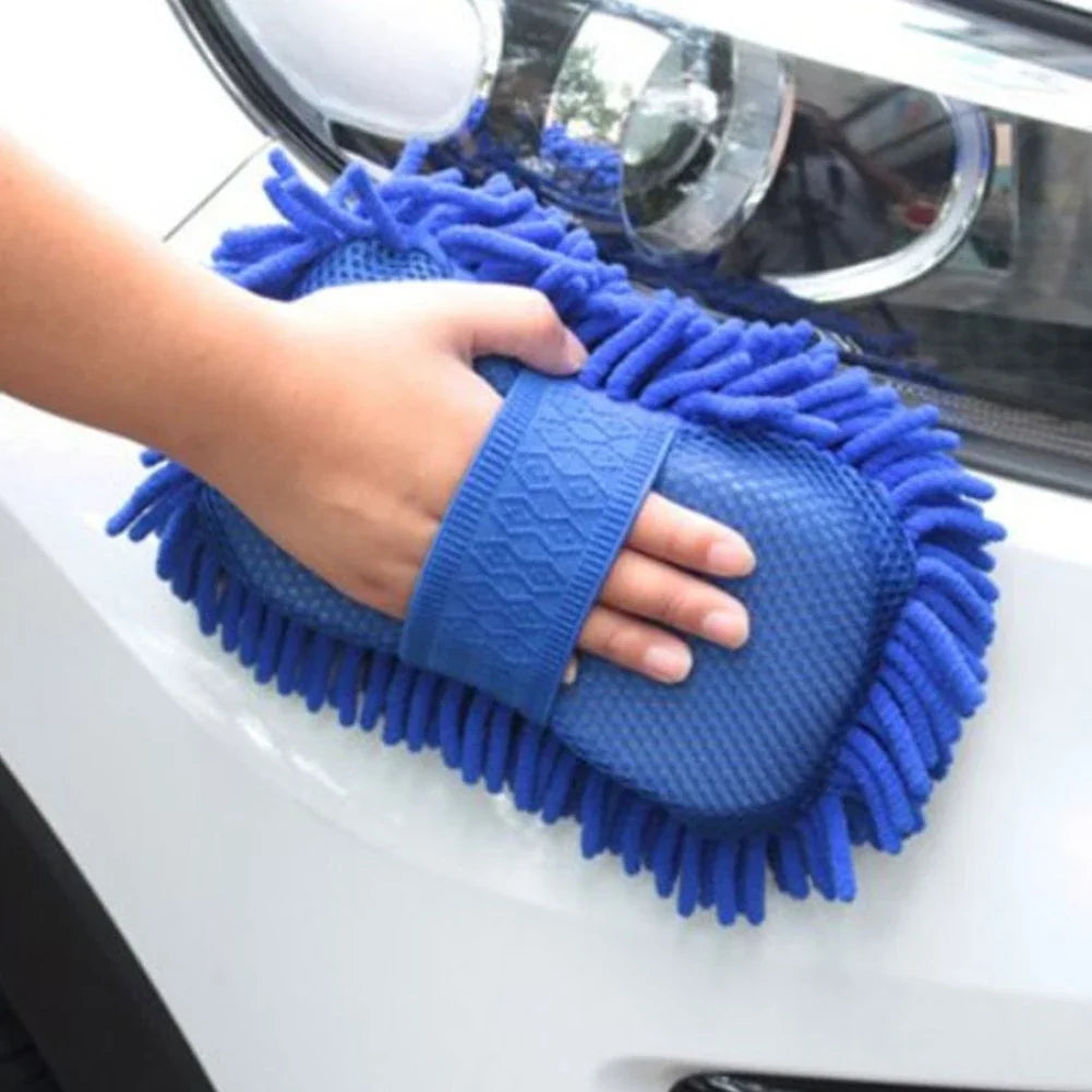 1pc Blue Microfiber Chenille Car Wash Sponge Cleaning Pad Auto Care Tool Accessories