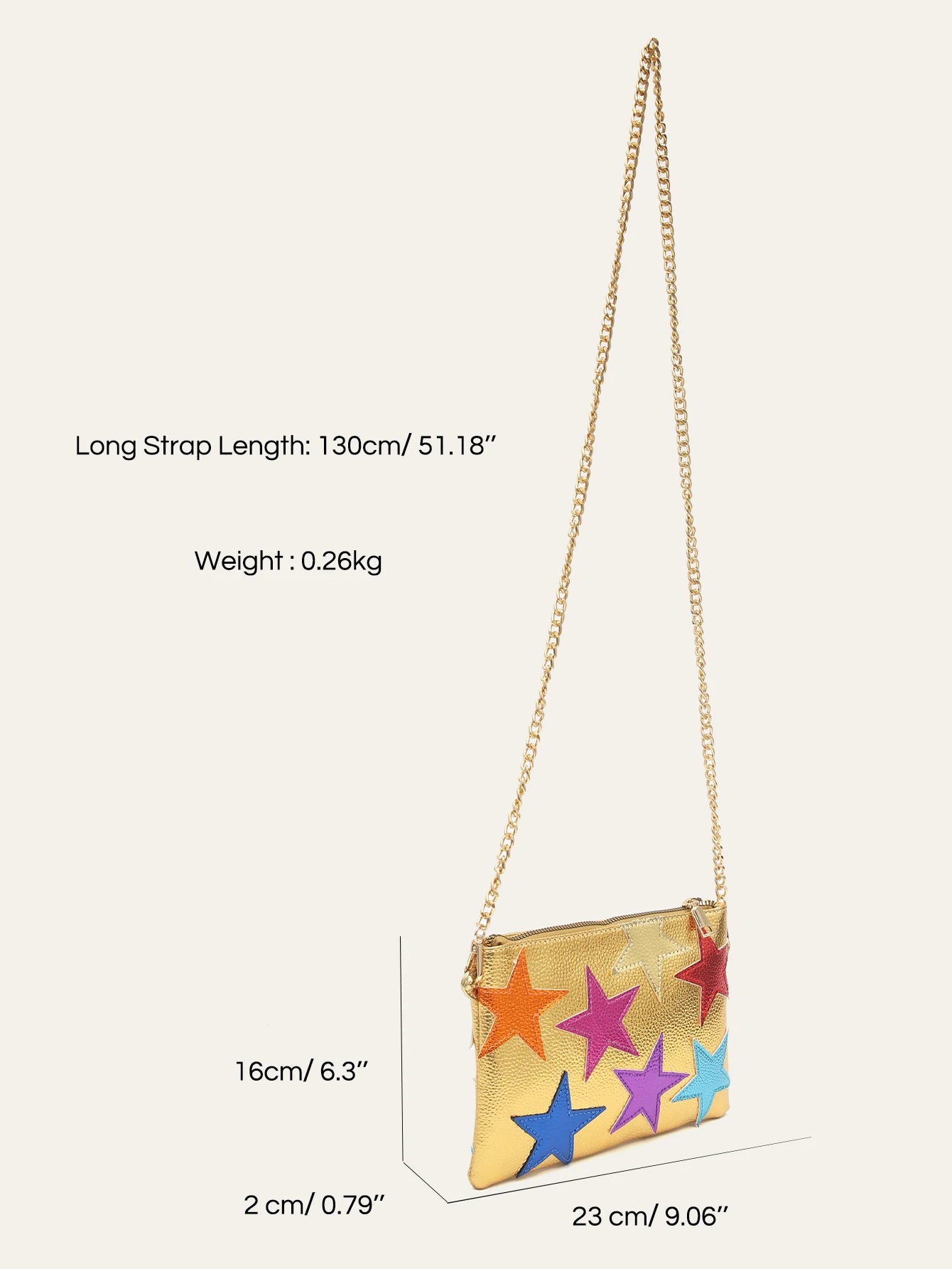 Luxury Chic Women Metallic PU Vegan Leather Square Clutch Stars Pattern Colorful Stripes Chain Shoulder Handbag Party Date Gift