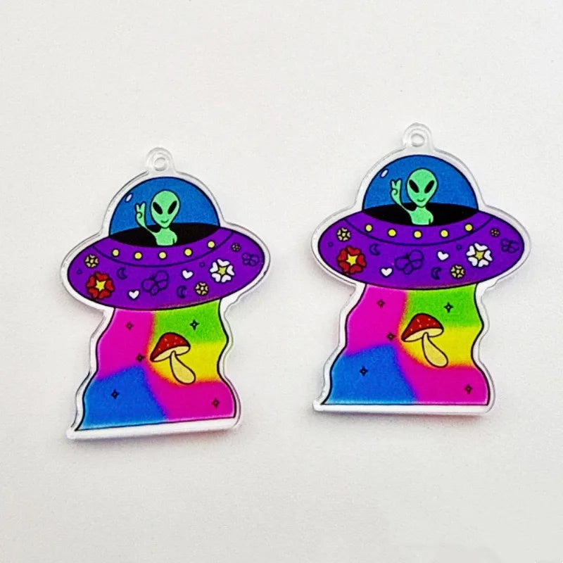 10pcs acrylic alien spaceship earrings with trendy and creative punk style cartoon UFO fashion print
