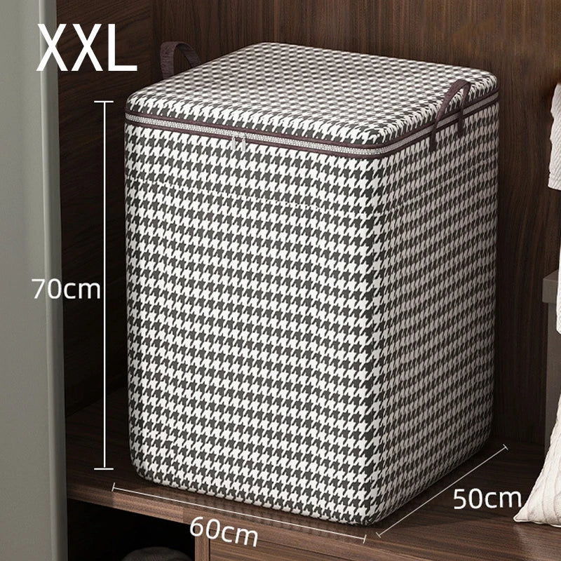 Houndstooth Storage Bag Large Capacity Folding Clothes Portable Wardrobe Sorting Clothes Storage Box With Handle For Bedding