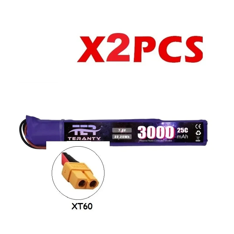 7.4V 3000mAh LiPo Battery with Small Tamiya Deans T Connector 2S For Electric Toys Water Bullet Gun Battery Parts Accessories