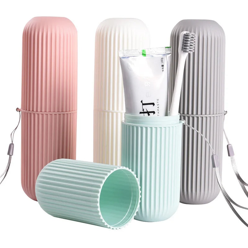 1pc Portable Travel Toothbrush Toothpaste Storage Box Set - Compact Couples Oral Care Kit with Mouthwash Cup,Makeup Brush Holder