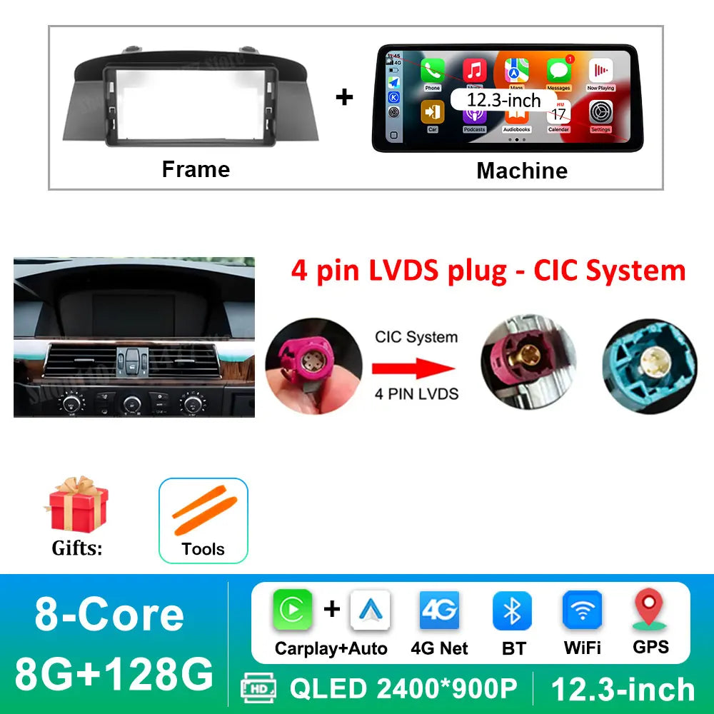 12.3 '' Ultra-thin Screen Android 16 BT for BMW 5 Series E60 E61 E62 2004 - 2012 CIC CCC System GPS Car Video Multimedia Player