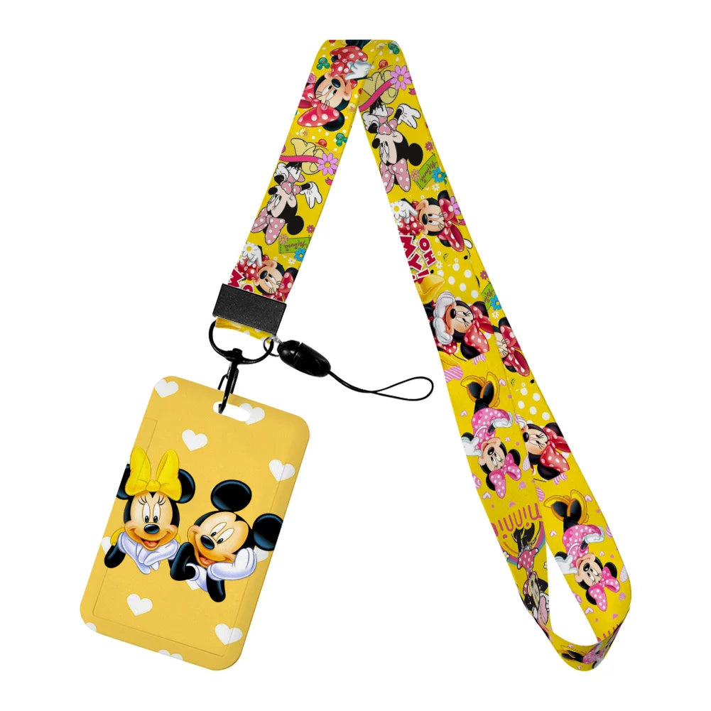 Disney Yellow Series Mickey Minnie Card Holder Work Permit Name Badge with Keychains Student Id Card Lanyard Holder Accessories