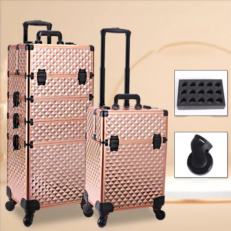 Professional Manicure Suitcases Travel Multilayer Large Capacity Makeup Valises Aluminium Luggage Trolley Tool Box Customized