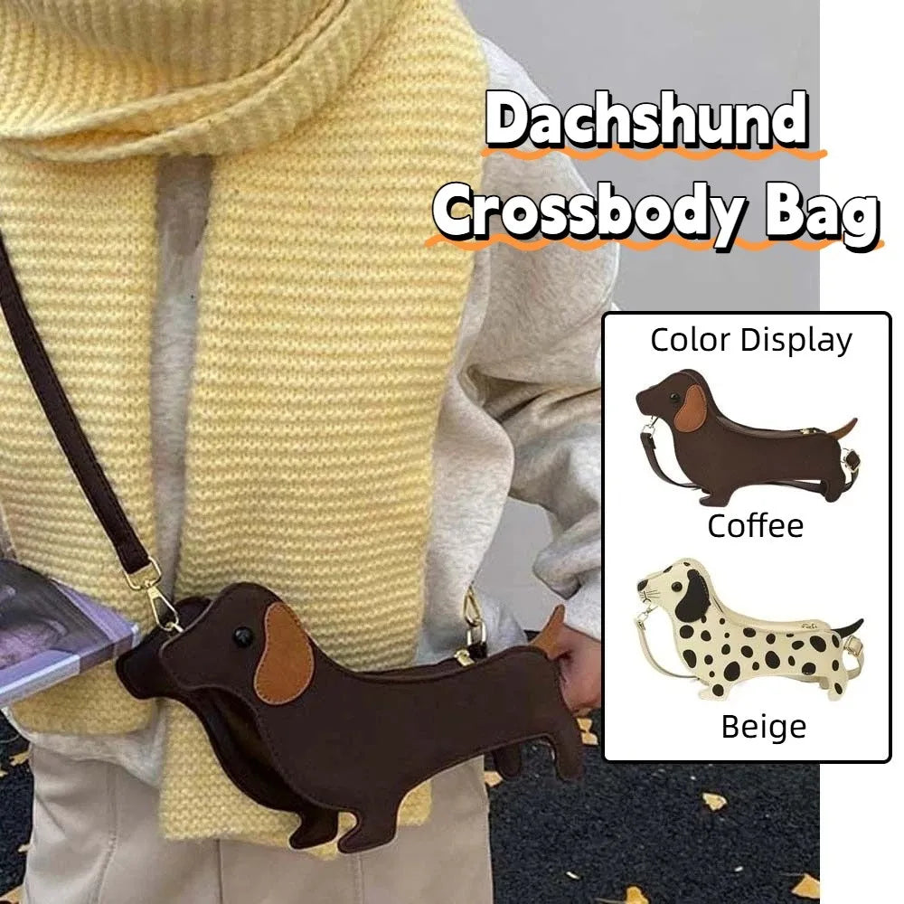 Kawaii Dachshund Crossbody Bag Three-dimensional Anti-splash Water Dog PU Shoulder Pouch Korean Style Lightweight