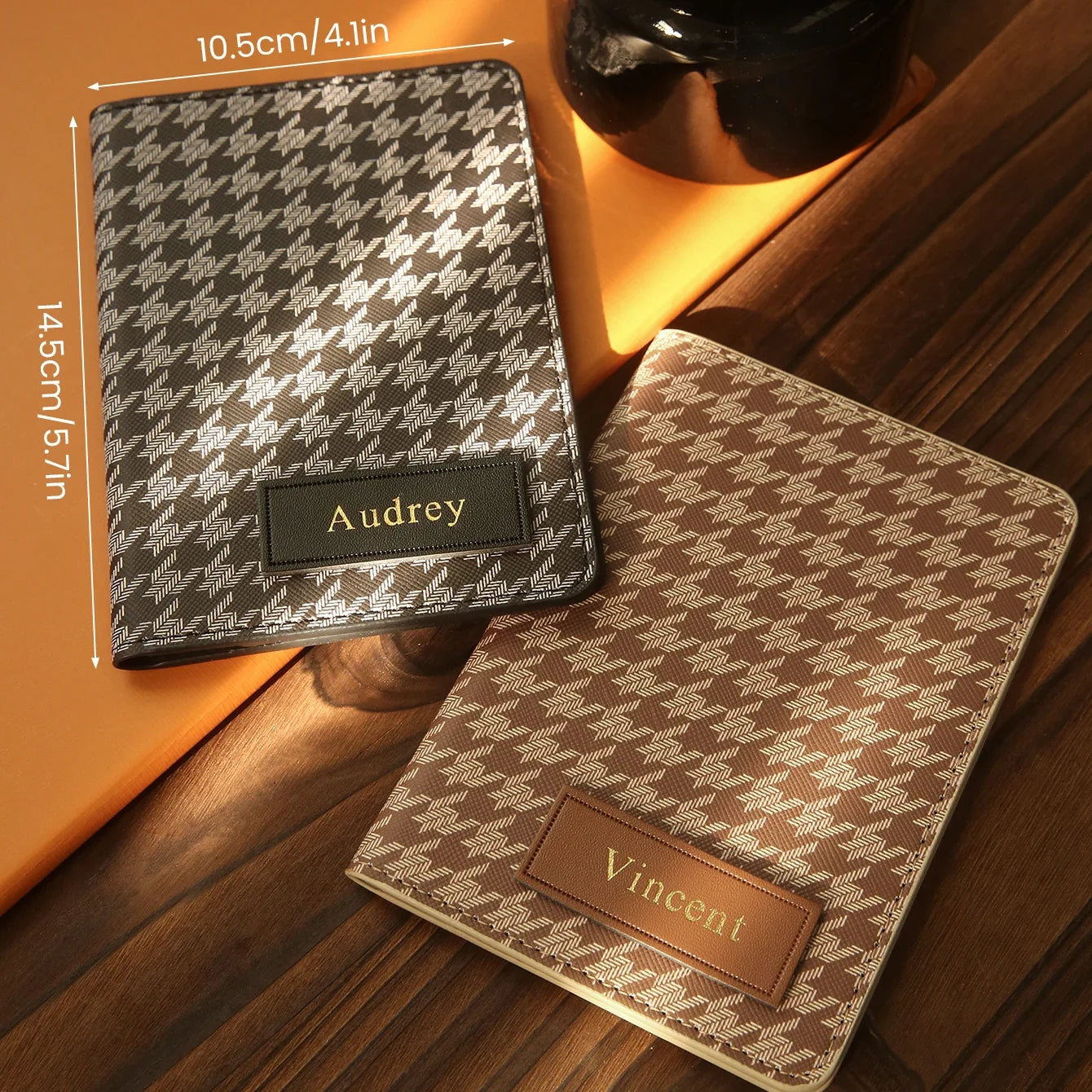 1PCS Customized Name Elegant Passport Cover Personalized Passport Holder with Classical Houndstooth Print Customized Card Holder