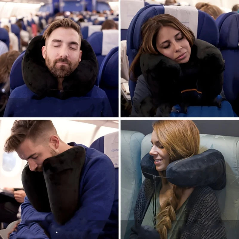 Portable multifunctional cervical pillow outdoor travel inflatable H pillow with cap U-shaped pillow nap plane train neck pillow